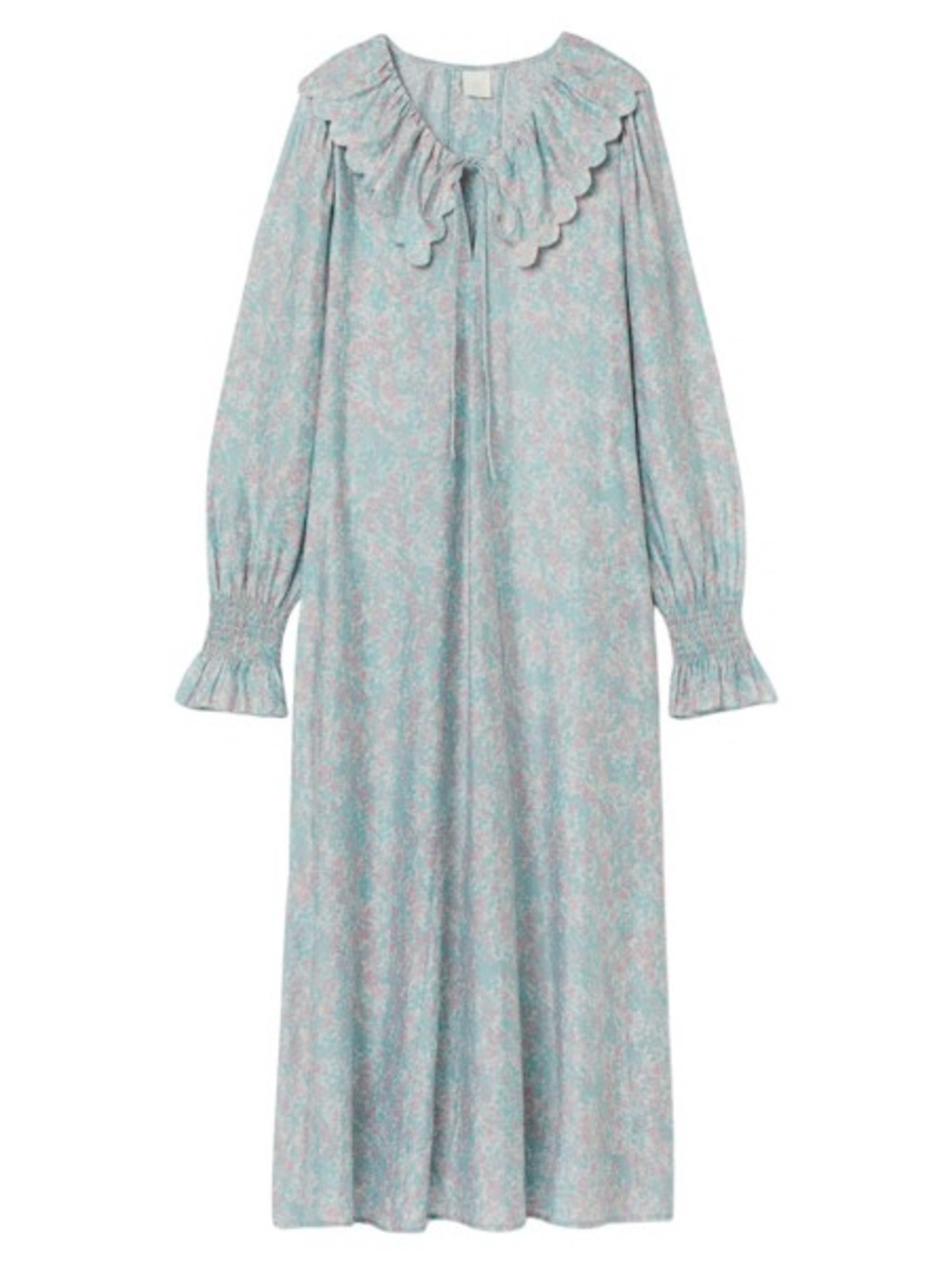 H&M Light Blue and Pink Floral Long Sleeve Maxi Dress